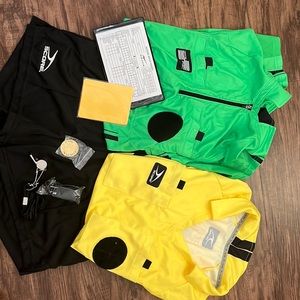 Two color referee shirts with referee shorts with pockets and accessories